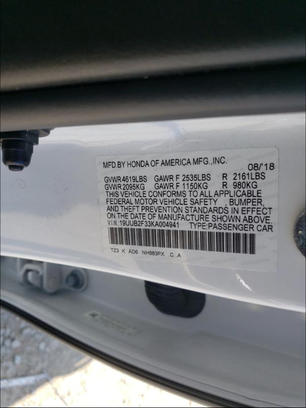 2019 ACURA TLX 19UUB2F33KA004941
