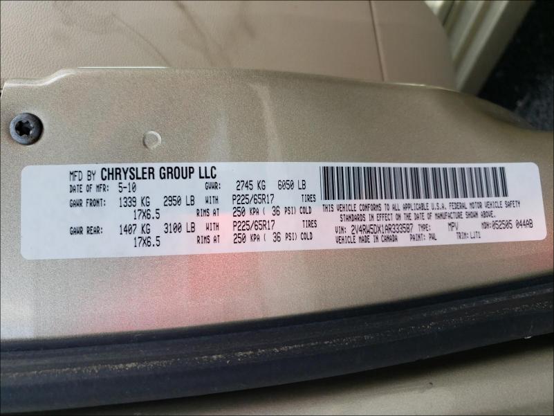 2010 VOLKSWAGEN ROUTAN SEL 2V4RW5DX1AR333587