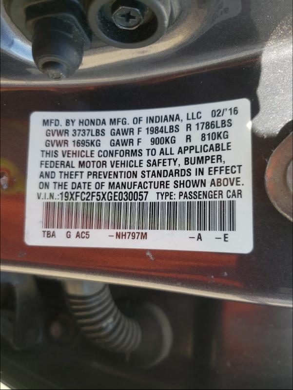 2016 HONDA CIVIC LX 19XFC2F5XGE030057