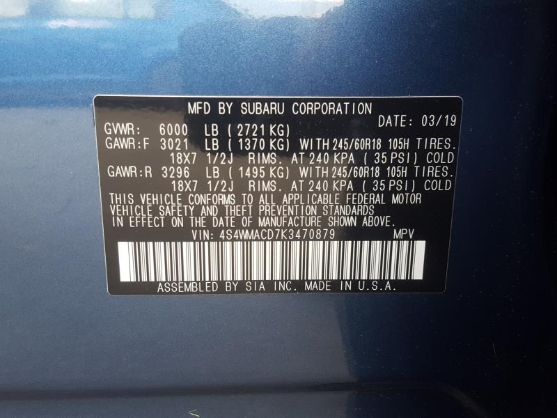 2019 SUBARU ASCENT PRE 4S4WMACD7K3470879