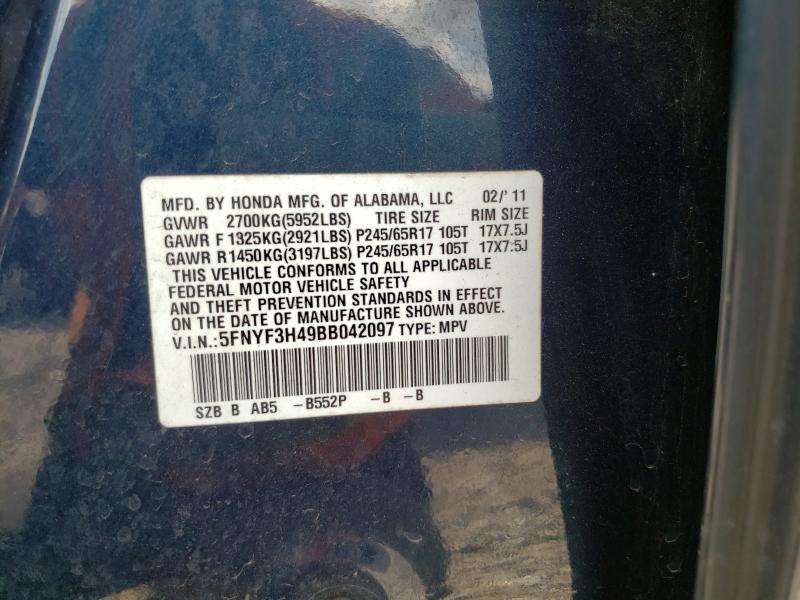 2011 HONDA PILOT EX 5FNYF3H49BB042097