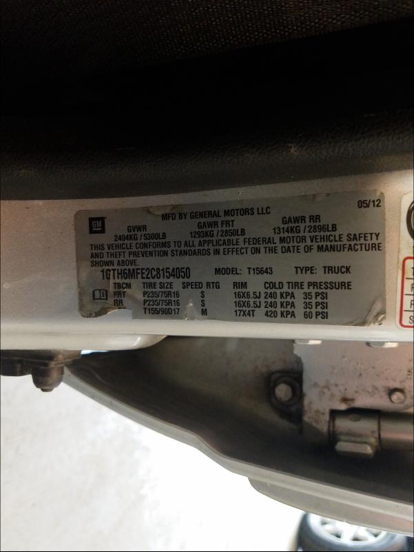 2012 GMC CANYON SLE 1GTH6MFE2C8154050