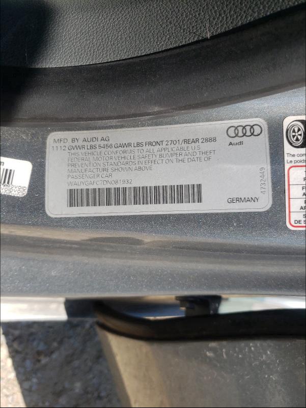 2013 AUDI A7 PREMIUM WAUYGAFC7DN081932