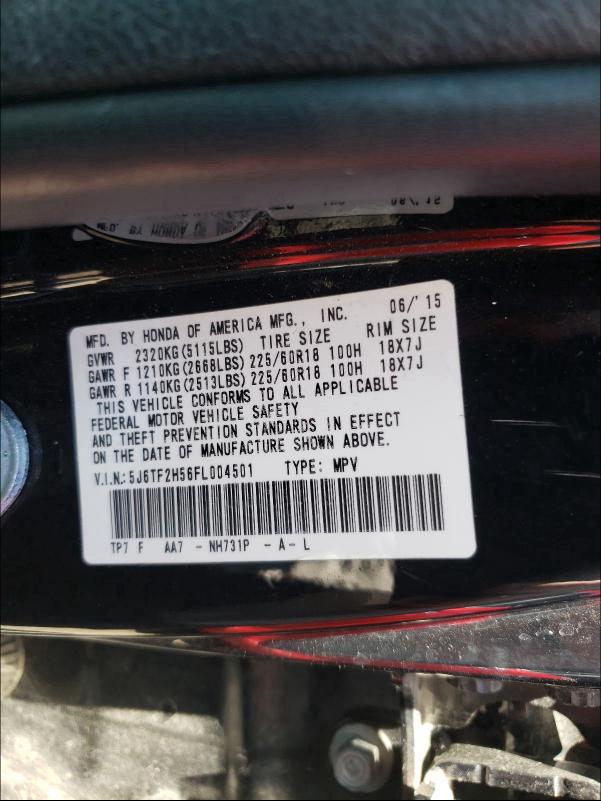 2015 HONDA CROSSTOUR 5J6TF2H56FL004501