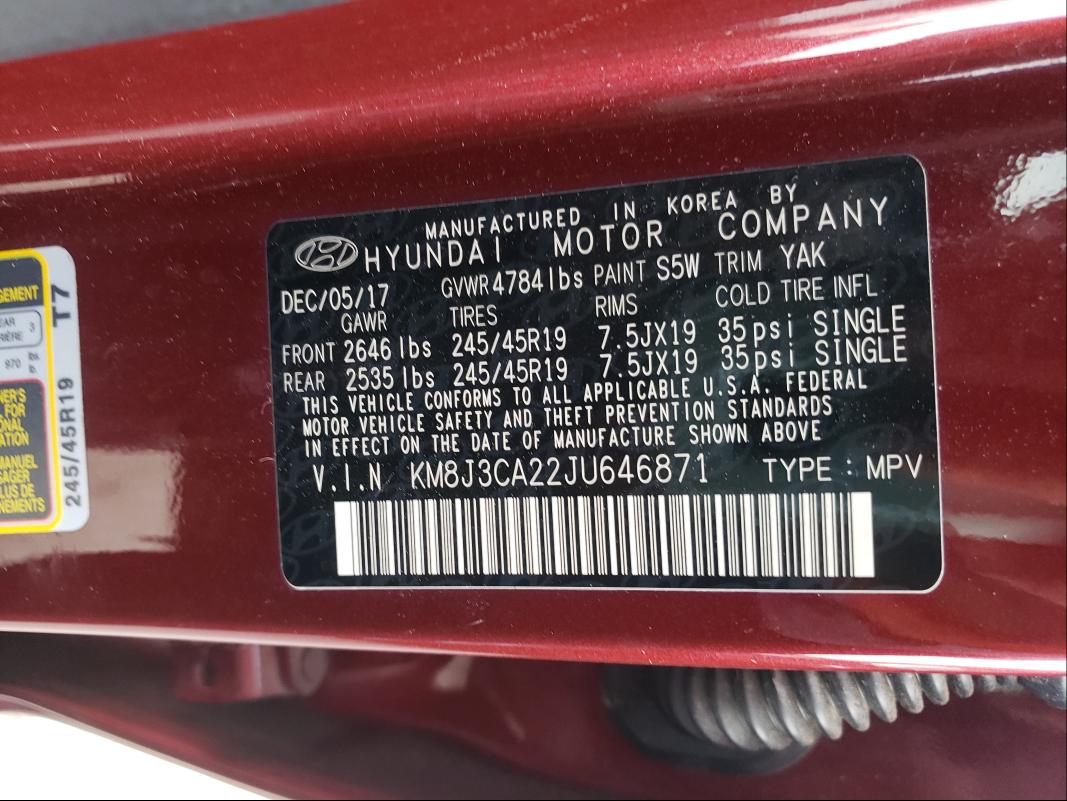 2018 HYUNDAI TUCSON VAL KM8J3CA22JU646871