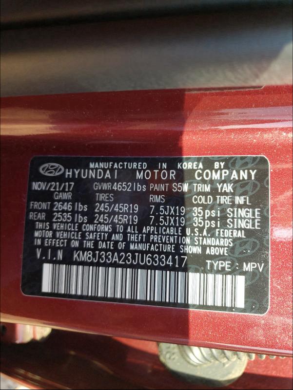 2018 HYUNDAI TUCSON VAL KM8J33A23JU633417