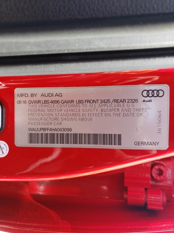 2017 AUDI A3 E-TRON WAUUPBFF4HA043098