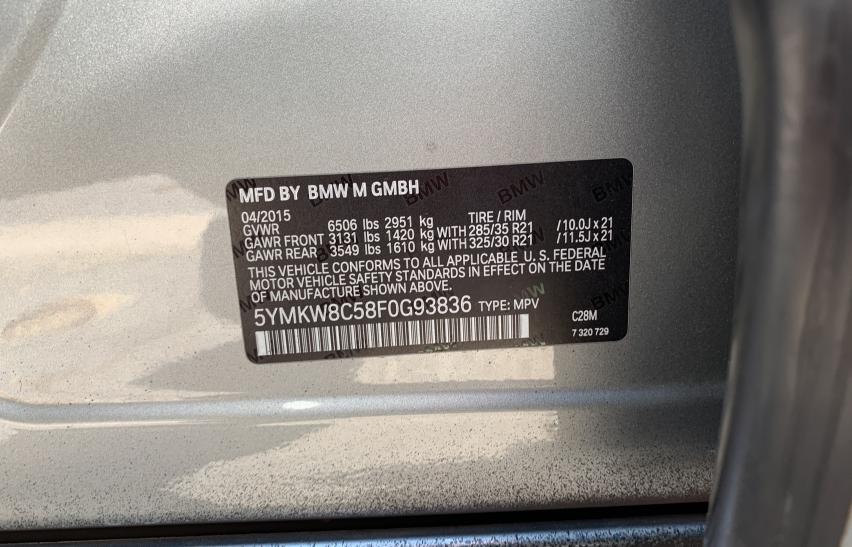 2015 BMW X6 M 5YMKW8C58F0G93836