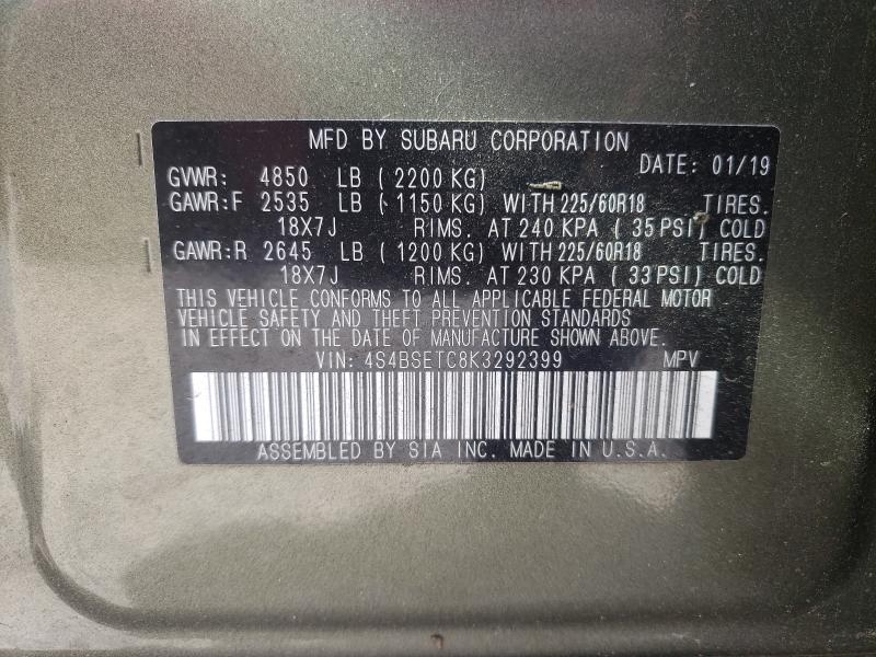 2019 SUBARU OUTBACK TO 4S4BSETC8K3292399
