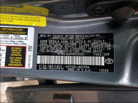 2017 TOYOTA AVALON HYB 4T1BD1EB4HU059291
