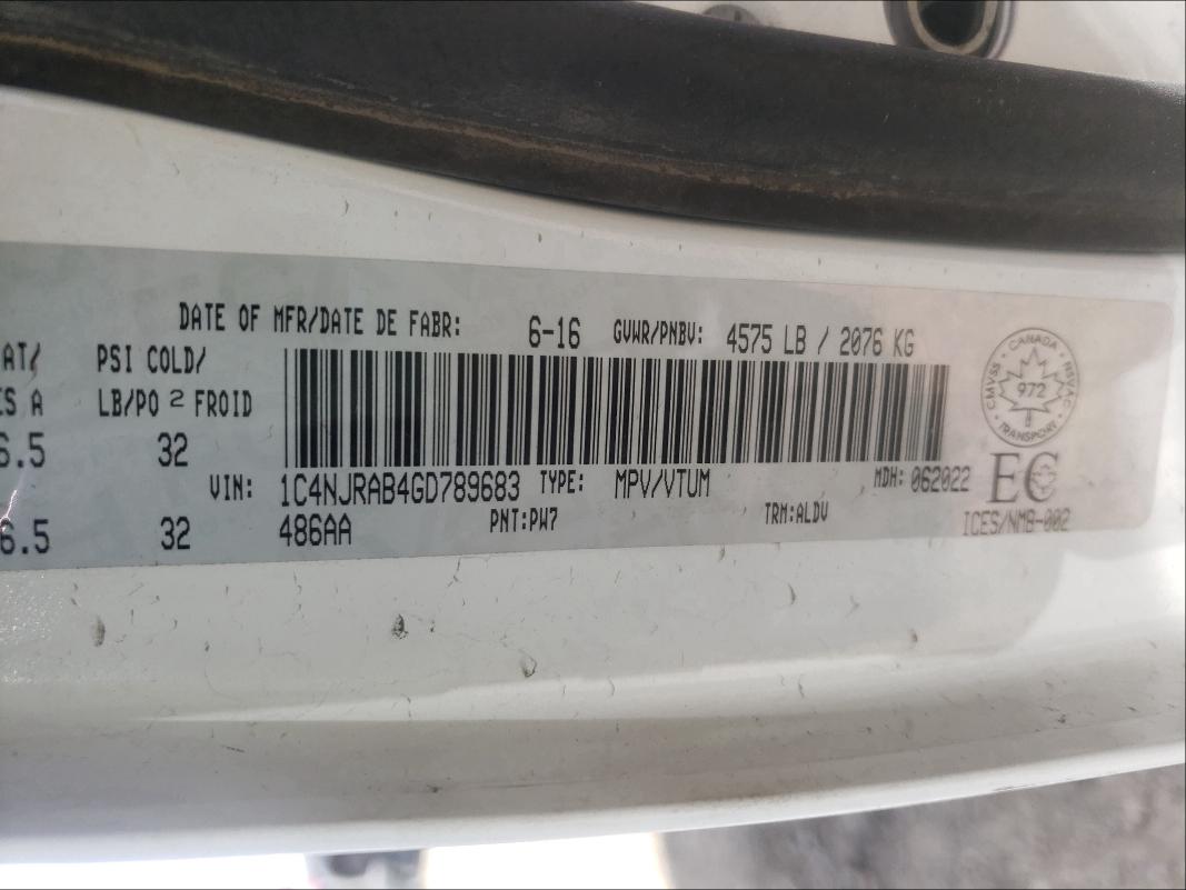 2016 JEEP PATRIOT 1C4NJRAB4GD789683