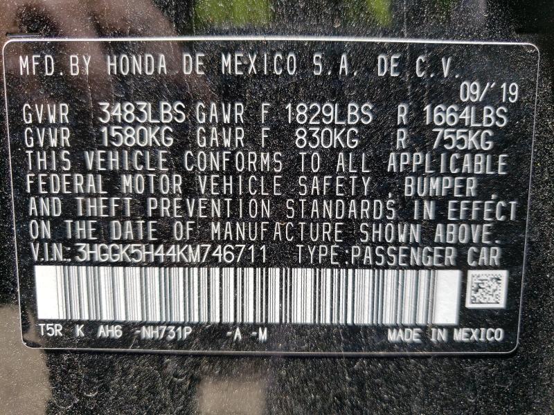2019 HONDA FIT LX 3HGGK5H44KM746711