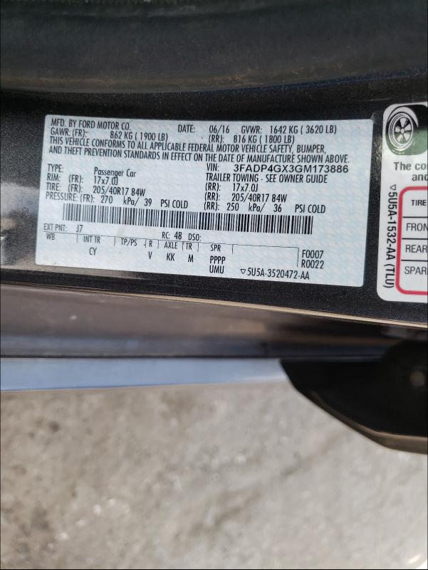 2016 FORD FIESTA ST 3FADP4GX3GM173886