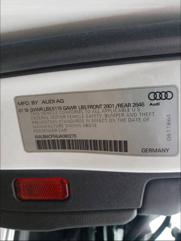 2018 AUDI S5 PREMIUM WAUB4CF56JA080270