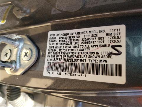 2012 HONDA CROSSTOUR 5J6TF1H32CL001941