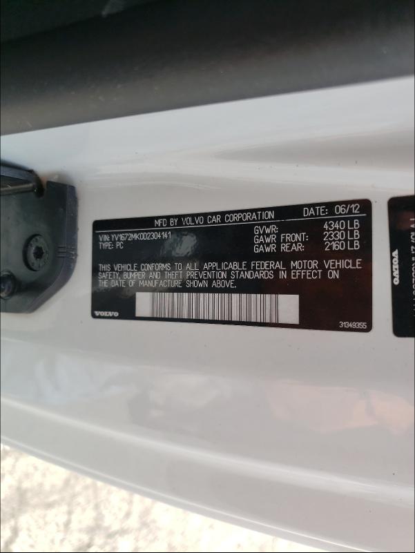 2013 VOLVO C30 T5 YV1672MK0D2304141