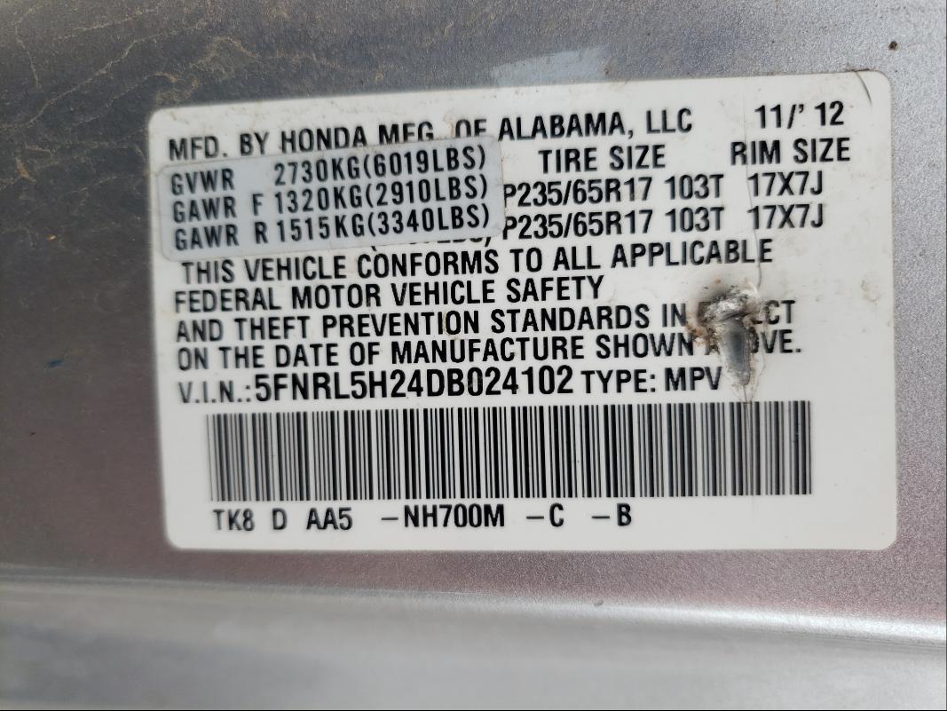 2013 HONDA ODYSSEY LX 5FNRL5H24DB024102