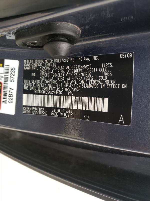 2010 TOYOTA SIENNA CE 5TDKK4CC5AS291416