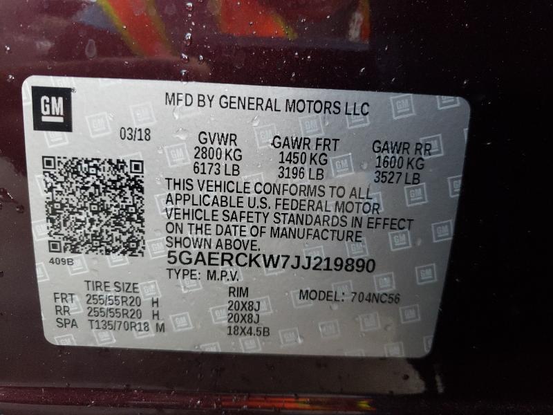 2018 BUICK ENCLAVE PR 5GAERCKW7JJ219890