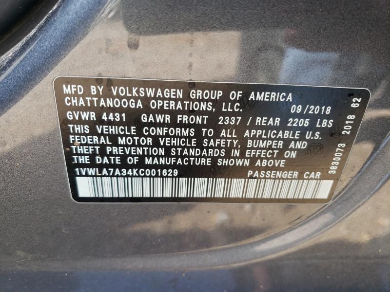 2019 VOLKSWAGEN PASSAT WOL 1VWLA7A34KC001629