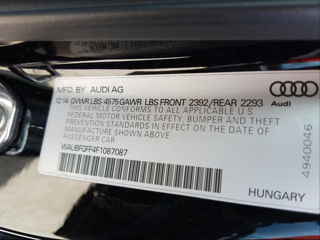 2015 AUDI S3 PREMIUM WAUBFGFF4F1087087