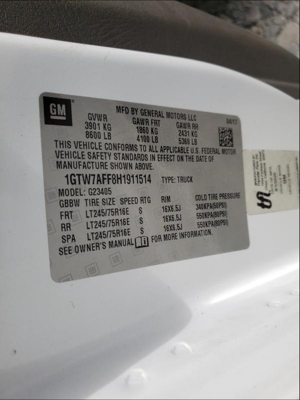 2017 GMC SAVANA G25 1GTW7AFF8H1911514