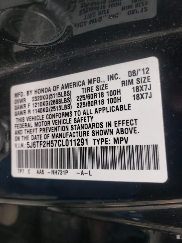 2012 HONDA CROSSTOUR 5J6TF2H57CL011291