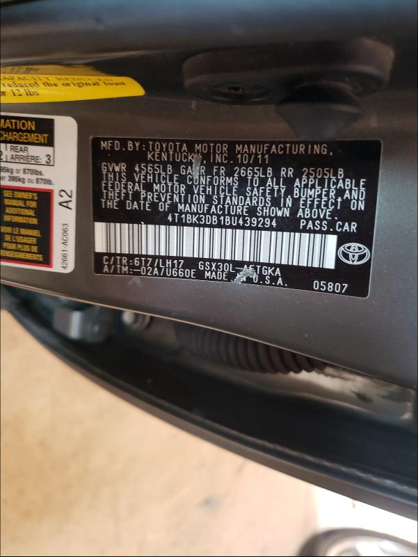 2011 TOYOTA 1/2 TON LO 4T1BK3DB1BU439294