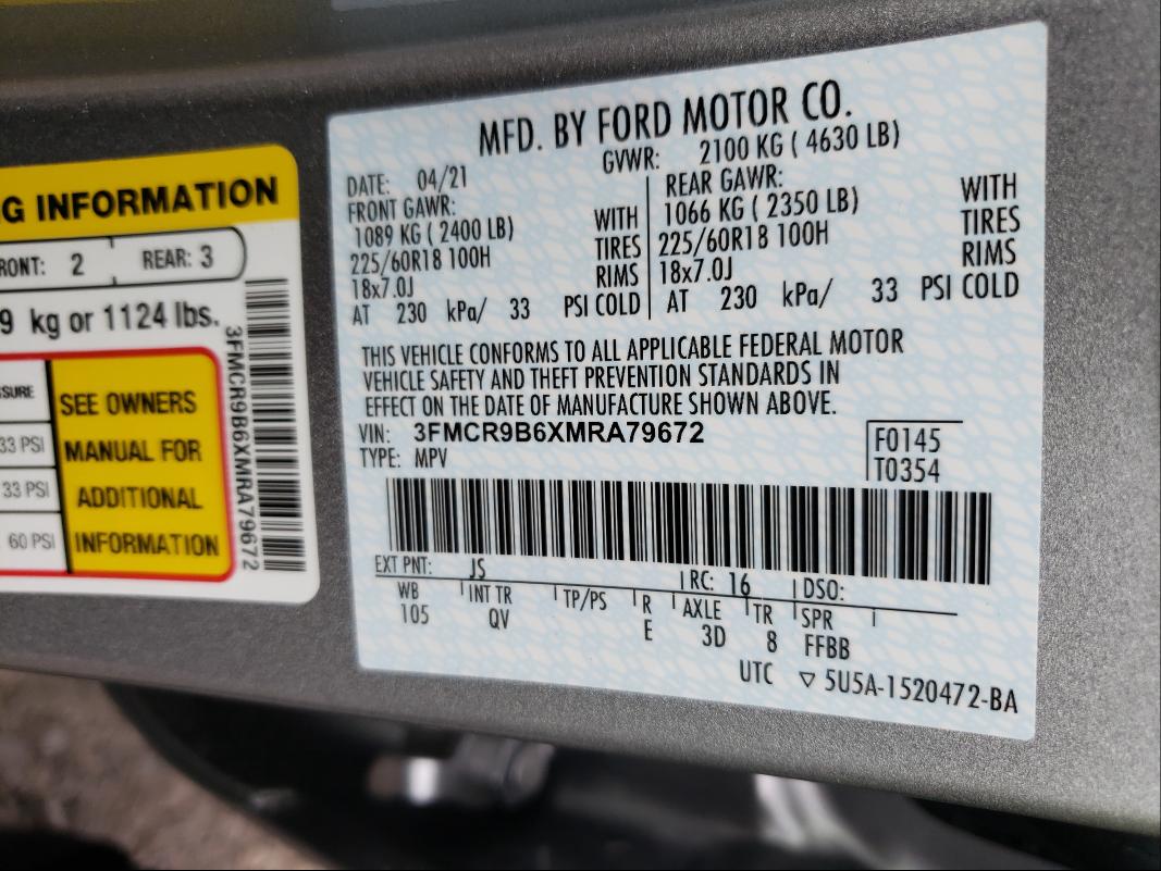 2021 FORD BRONCO SPO 3FMCR9B6XMRA79672