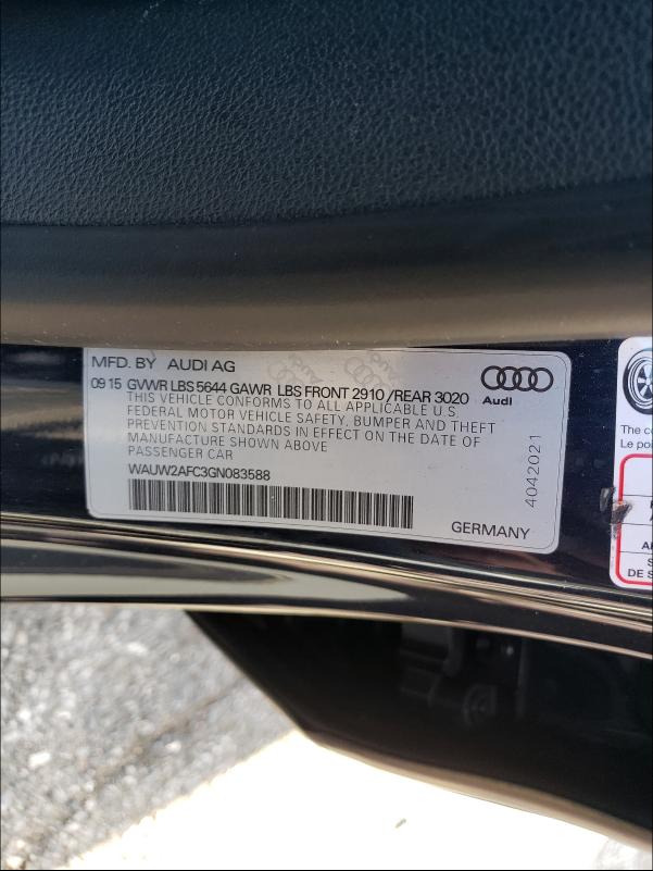2016 AUDI S7 PRESTIG WAUW2AFC3GN083588