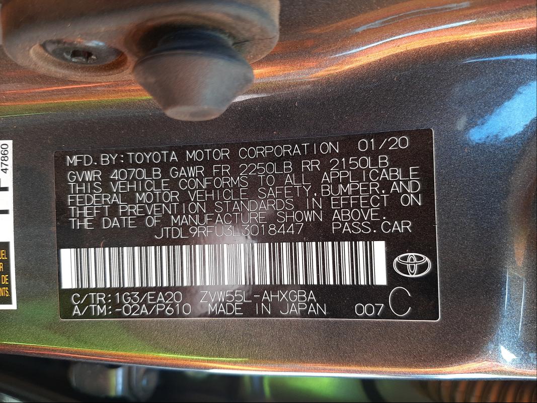 2020 TOYOTA PRIUS LE JTDL9RFU3L3018447