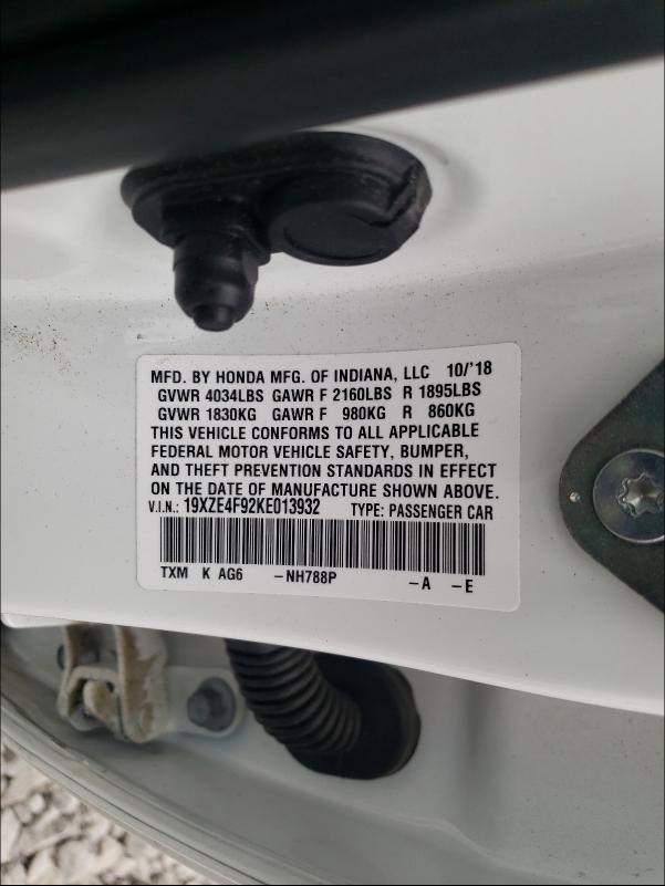 2019 HONDA INSIGHT TO 19XZE4F92KE013932