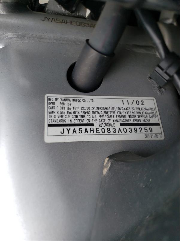 2003 YAMAHA YZF600 R JYA5AHE083A039259