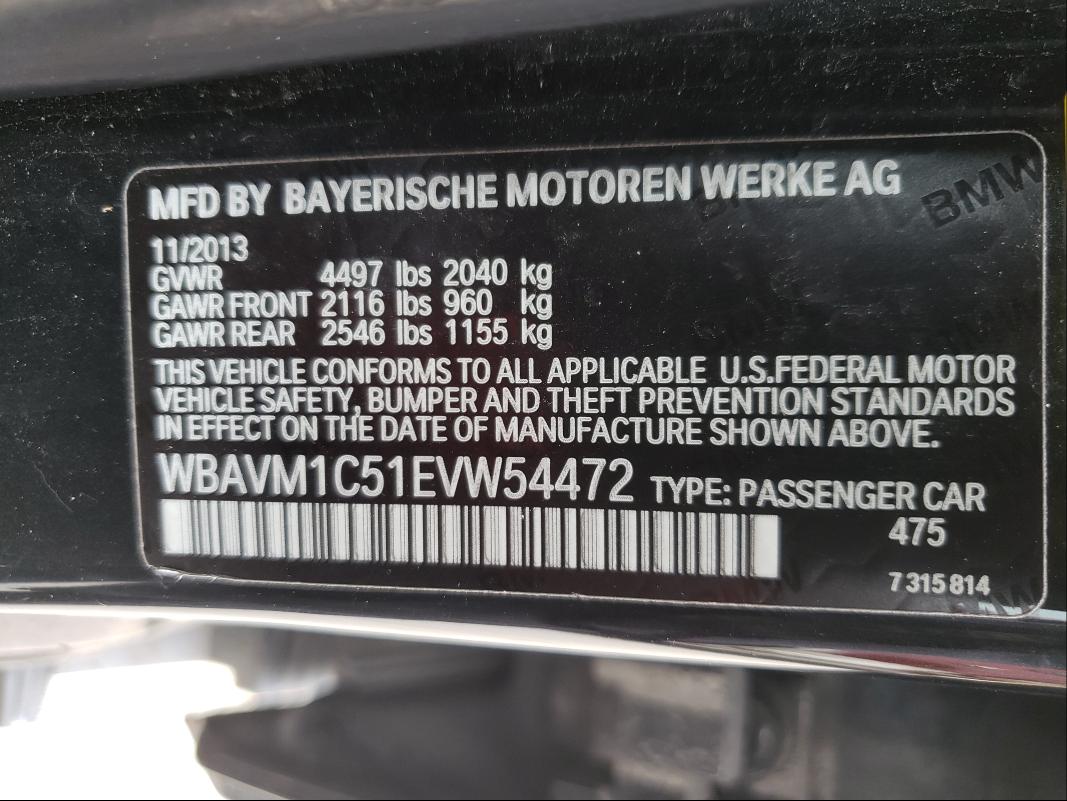 2014 BMW X1 SDRIVE2 WBAVM1C51EVW54472