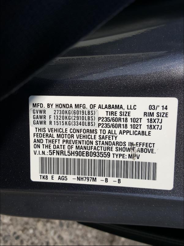 2014 HONDA ODYSSEY TO 5FNRL5H90EB093559