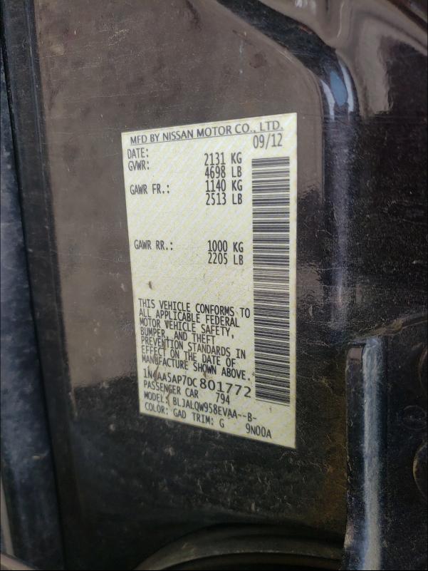 2013 NISSAN MAXIMA 1N4AA5AP7DC801772