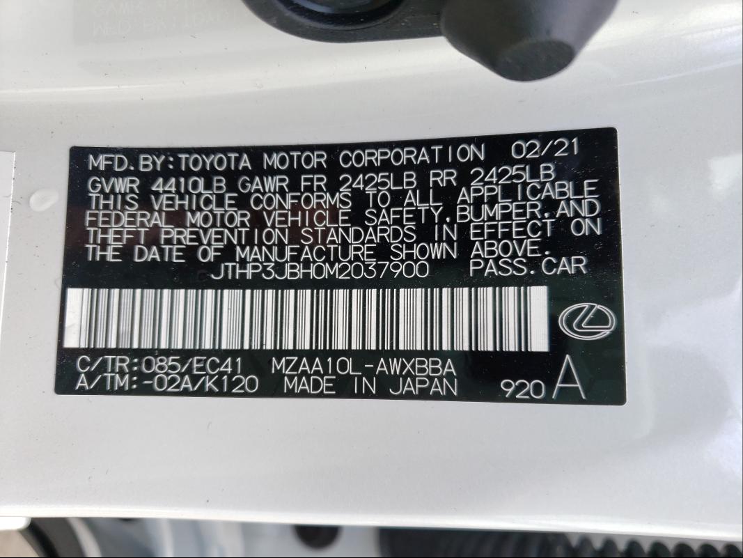 2021 LEXUS UX 200 JTHP3JBH0M2037900