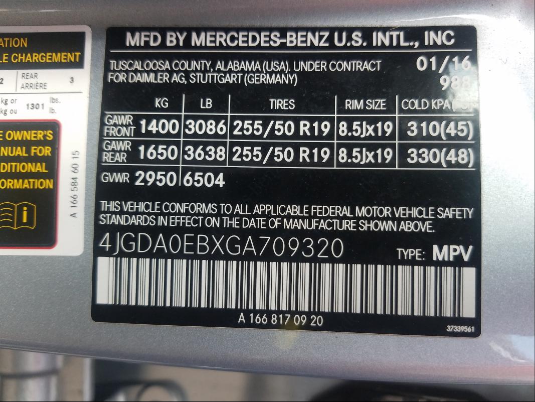 2016 MERCEDES-BENZ GLE 300D 4 4JGDA0EBXGA709320