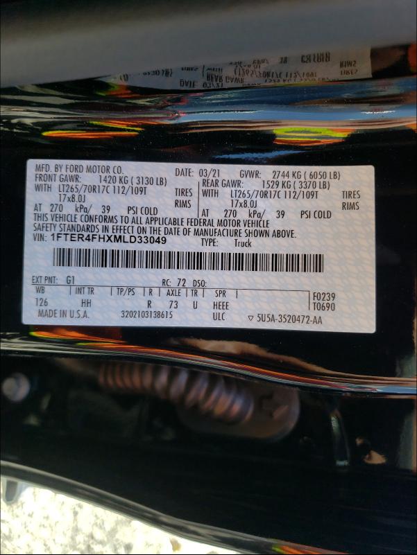 2021 FORD RANGER SUP 1FTER4FHXMLD33049