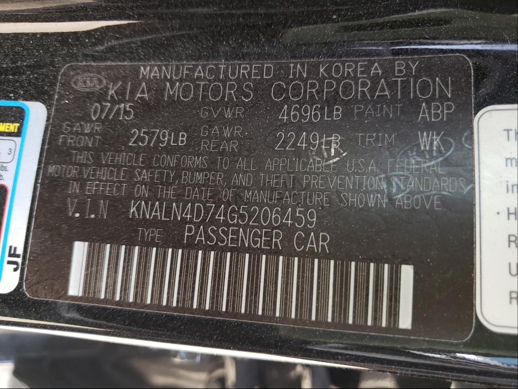 2016 KIA CADENZA LU KNALN4D74G5206459
