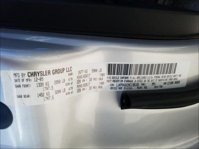 2010 JEEP GRAN CHER 1J4PR4GK2AC138183