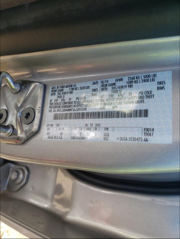 2015 LINCOLN MKC 5LMCJ2A96FUJ25338
