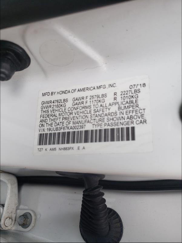2019 ACURA TLX TECHNO 19UUB3F67KA002397