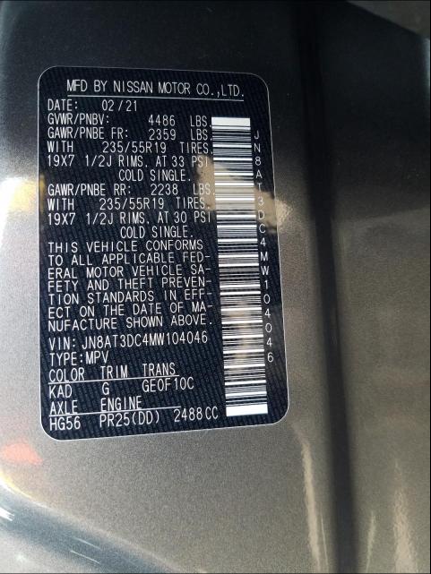 2021 NISSAN ROGUE PLAT JN8AT3DC4MW104046