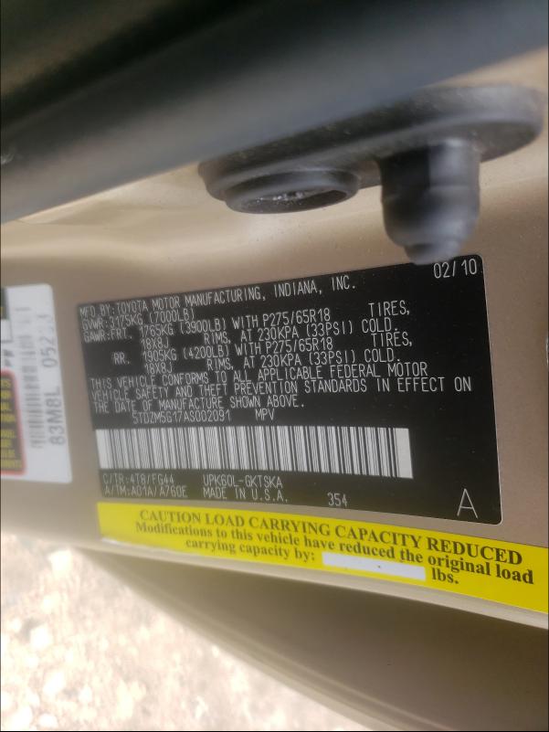 2010 TOYOTA SEQUOIA SR 5TDZM5G17AS002091