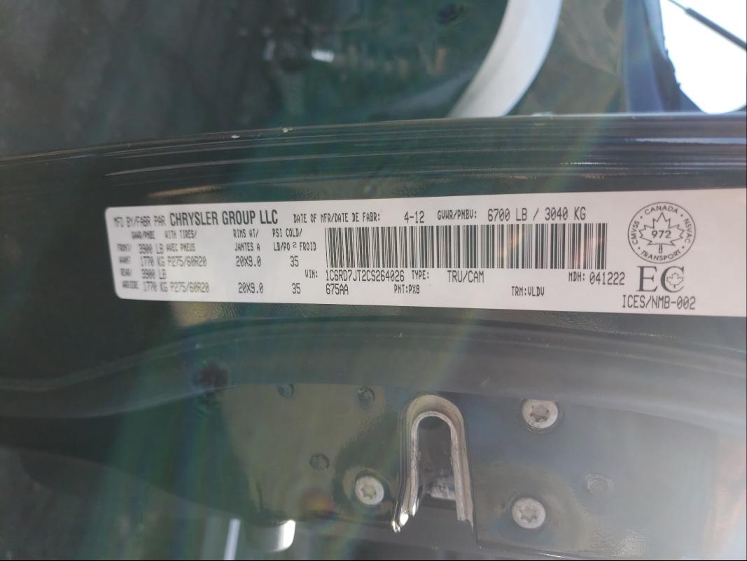 2012 DODGE RAM 1500 L 1C6RD7JT2CS264026