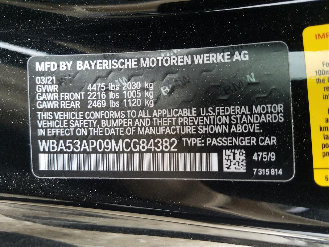 2021 BMW 430I WBA53AP09MCG84382
