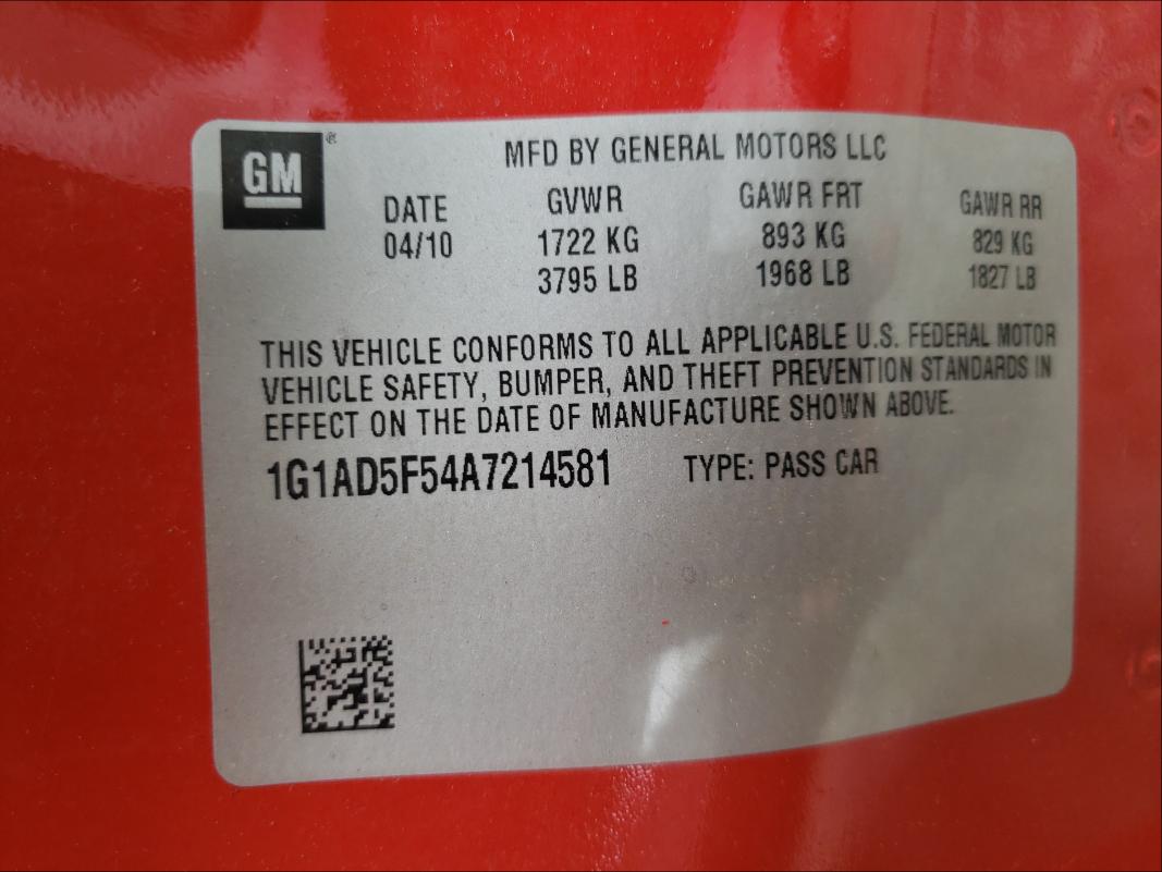 2010 CHEVROLET COBALT 1LT 1G1AD5F54A7214581