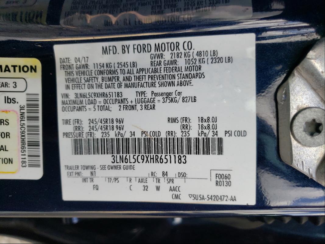 2017 LINCOLN MKZ SELECT 3LN6L5C9XHR651183