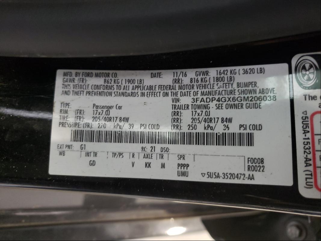 2016 FORD FIESTA ST 3FADP4GX6GM206038